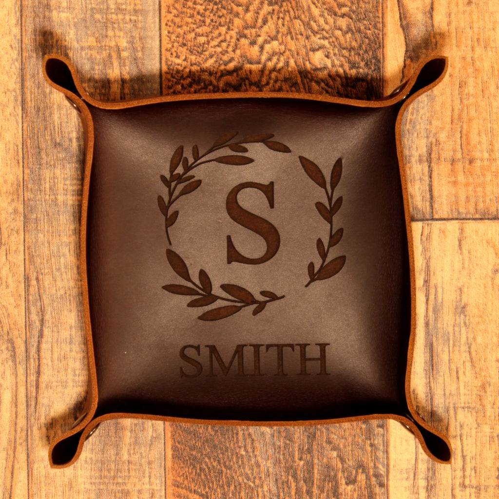 Personalized Leather Valet Tray | Custom Catchall Tray | SANTJAG
