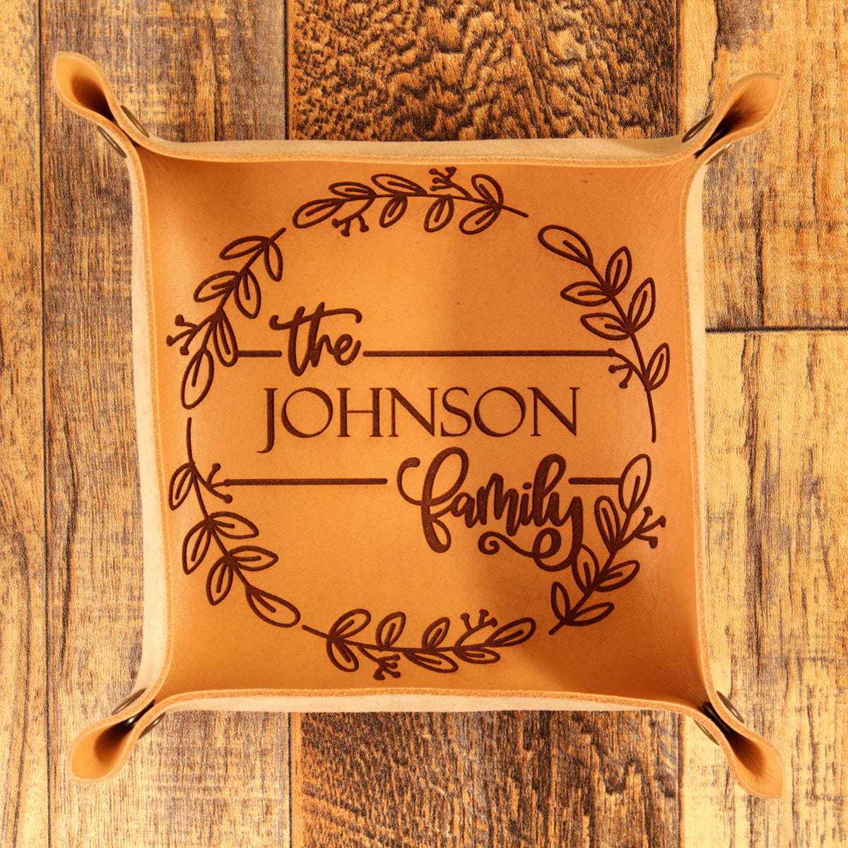 Personalized Leather Valet Tray | Custom Catchall Tray | SANTJAG