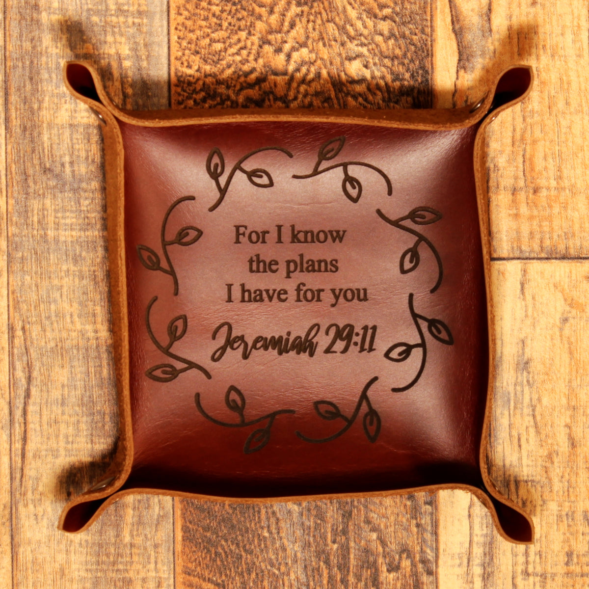 Personalized Leather Valet Tray | Custom Catchall Tray | SANTJAG